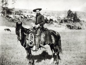 Cowboy rider på en hest i Montana, USA, ca. 1880